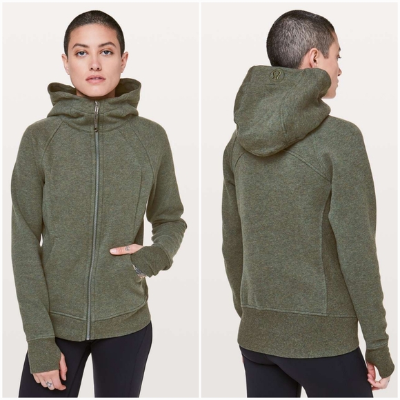lululemon athletica Tops - Lululemon Scuba Hoodie Light Cotton Fleece Heathered Camo Green Size 2